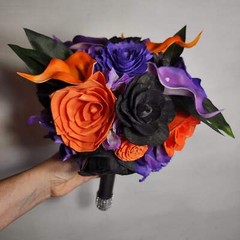 Purple Orange Black Rose Calla Lily Sola Wood Bridal Wedding Bouquet Accessories