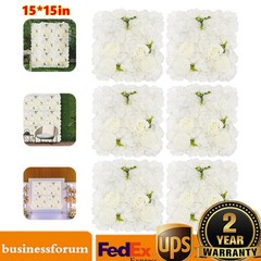 6pcs 15*15in White Artificial Flower Wall Panels Venue Background Floral Decor