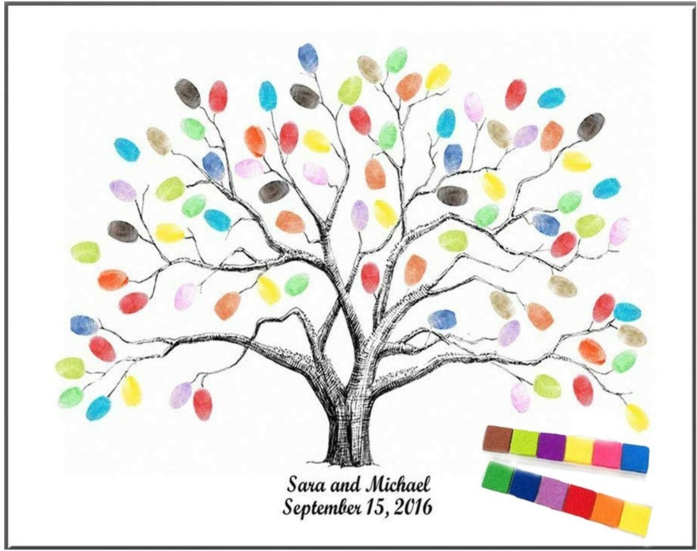 Large 23.6″ Canvas Fingerprint Tree Painting Wedding Party Guest Book w/ Ink Pad