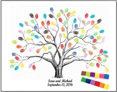 Large 23.6″ Canvas Fingerprint Tree Painting Wedding Party Guest Book w/ Ink Pad