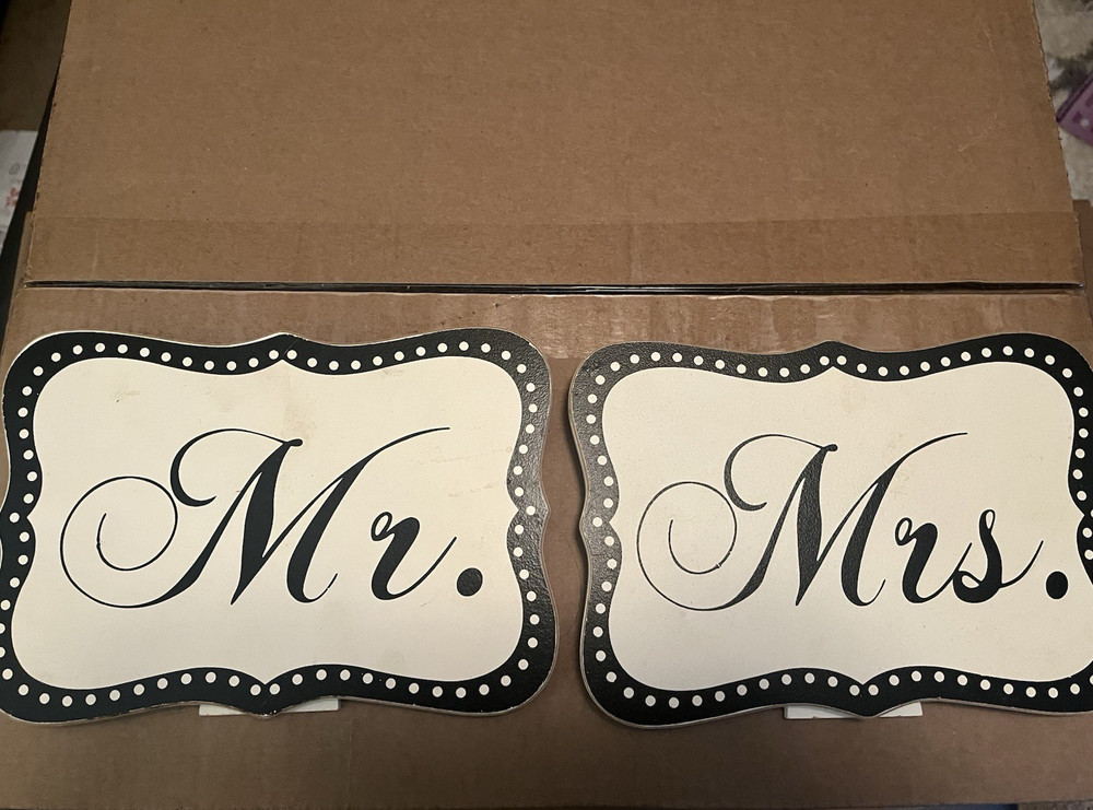 Wedding Chair Signs Set White Black Polka Dot Paper Rectangle Pack of 2
