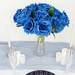 ROYAL BLUE 2 Bushes 17″ Premium Silk Roses Artificial FLOWERS Bouquets Party