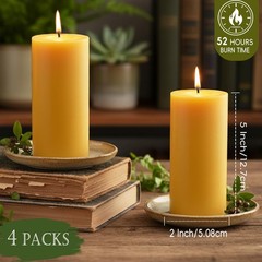 Mosroad 2X5 Inch Beeswax Candles 4 Packs Natural Beeswax Pillar Candles 52