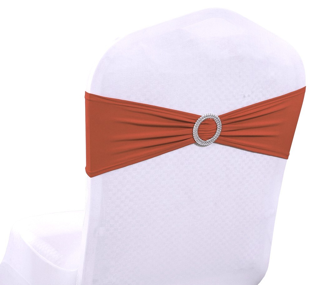 100 Terracotta Spandex Stretch Chair Sashes Bow with Slider Buckle Wedding Décor