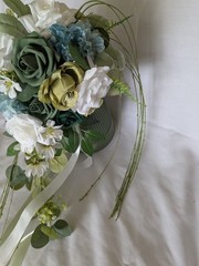 Shades Of Green Bridal Cascade Bouquet Artificial Silk Foam Flowers