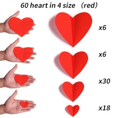 60 Pcs Valentines-Day-Wall-Decorations, 3D Heart Valentine Wall Stickers, Red