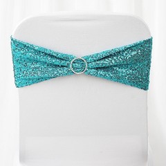 10 Turquoise Spandex Sequined CHAIR SASHES Ties Wraps Wedding Party Decorations