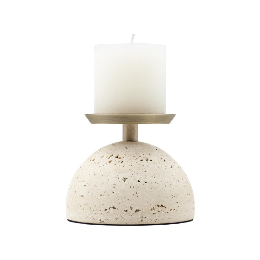 Marble Pillar Candle Holder, Travertine Candle Holder Centerpiece for Cozy Ho…