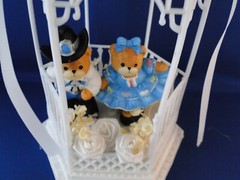 New Vintage Bakery Crafts Teddy Bear Country Dancers Gazebo Wedding CakeTop,