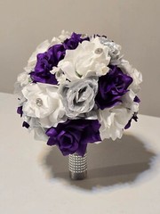 Wedding Bouquet Set Of 18, Bridal Bouquets Corsages Boutonnieres Purple Silver