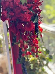 36”L Wedding Bouquet Large Cascade Real Feel Faux Flower Orchid Paradise Red