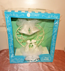 Vintage Rare Coast Novelty Heart Wedding Cake Topper Hand Painted w/ bells