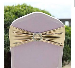 Gold Spandex Chair Band with Buckle Ring, Solid Reusable Wedding Chair Sash