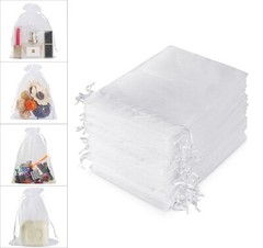 100Pcs White Organza Gift Bags Favor Pouches for Weddings, Parties, Jewelry