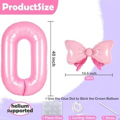 Pink 10 balloon number Pink Birthday Decorations for Girls, Bow Number 10