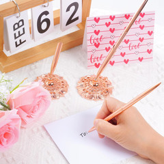 2Pcs Rose Gold Wedding Pen and Metal Pen Stand Holder Set Signing Desk Ballpoint