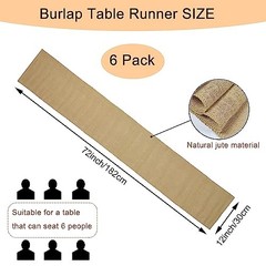 6 Pack Natural Burlap Table Runners,12 x 72 Inch Rustic Jute 6 Pack 12x72inch