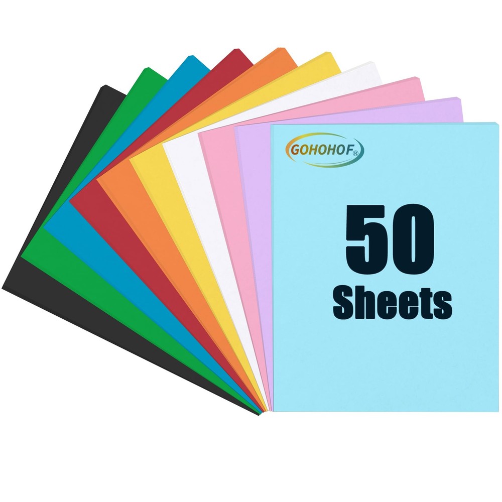 GOHOHOF 50 Sheets Colored Cardstock paper 8.5 x 11 colored card Multicolored