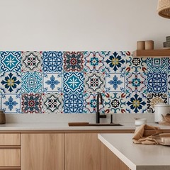 30 Pack, 4×4 Inch Eclectic Mediterranean Tile Stickers, Colorful Mosaic Peel …