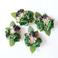 MAFELOE Corsage Boutonniere Set of 2 Pieces, Artificial Flowers Dark Green