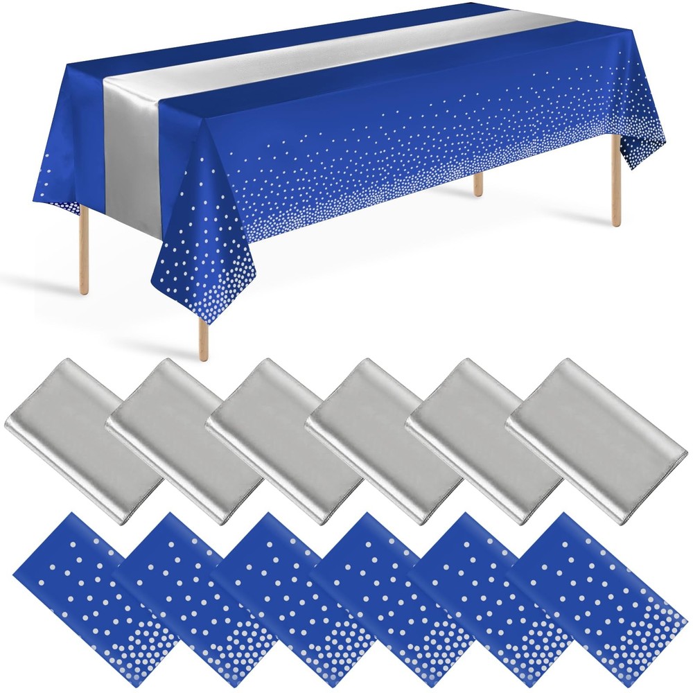 12 Pack Blue and Silver Tablecloth Table Runner 12 Pack,