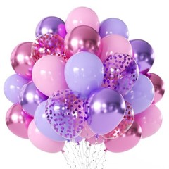 Purple and Pink Balloons – 50Pcs 12“ Metallic Confetti Latex Purple Pink