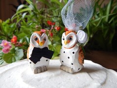 Barn Owl Bird Cake Topper Bride Groom Love Wedding Engagement Wood Statue