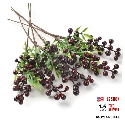 Artificial Berries, 6Pcs Lifelike Berry with Stems Fake Christmas Dark Red