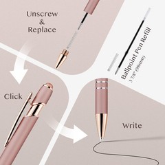 LINFANC 12 Pack Rose Gold Ballpoint Pen with Stylus Tip, 1.0 mm Black Ink Smo…