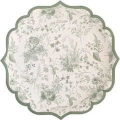 25 White Sage Green 10″ Floral Leaf Print Paper Plates Scalloped Rim Party Event