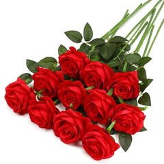 Fake Roses Artificial Flowers – Fake Artificial Roses Silk Flowers 10 Pcs Red