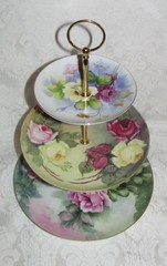 Custom Three Tier Tea Party Cake Stand Made With Vintage Hand Painted Plates