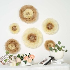 6 pack 12″ 16″ 20″ Natural and Taupe Tissue Paper Carnation Flowers Backdrop