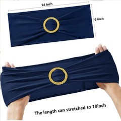 50 Pack Navy Blue Chair Sashes with Gold Buckle Slider, Spandex Dark Blue Ban…