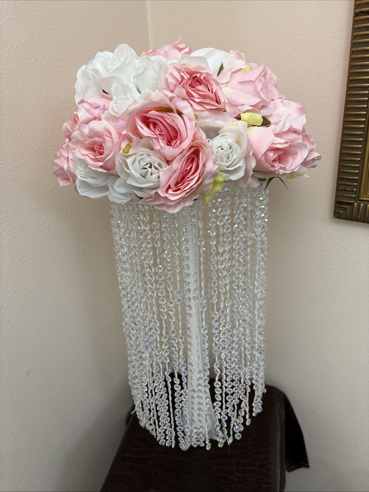 Luxurious Crystal White/Pink Flower Stand Wedding 13in Diameter No Stand Incl
