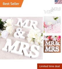 Chic White Wooden Mr & Mrs Tabletop Signs for Romantic Occasions – 3 Count