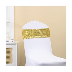 100 Pack Sequin Gold Chair Sashes for Wedding Decor, Glitter Chair Sash Bows …