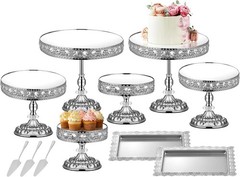 12-Piece Silver Cake Stand Set Vintage Cake Stand W/ Crystal Edge & Cupcake