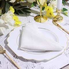 10 WHITE 11″ Baroque PLASTIC DINNER PLATES with Gold Rim Party Event Decorations