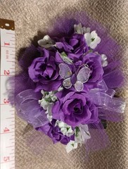 NEW 5″ Artificial Purple Rose Wrist Corsage Tulle Tufts Butterfly Lavender Bout