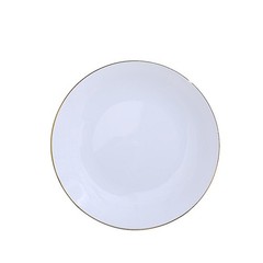 WHITE 10 Glossy 8″ Round Plastic Salad PLATES Gold Rim Party Events Decorations