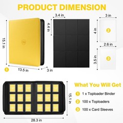 Toploader Binder, Holds 360 Toploaders, 100 Toploaders INCLUDED, 9-Pocket PU …