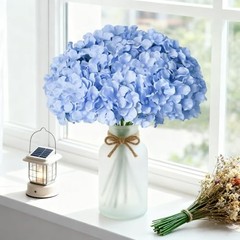 65Pcs Hydrangea Artificial Flowers Bulk，Realistic Silk Fake Flowers 65 Pcs Blue