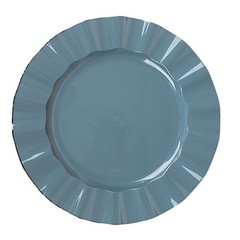 10 DUSTY BLUE 11″ Round PLASTIC Salad Dinner PLATES Gold Wavy Rim Wedding Party