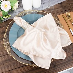 10 DUSTY BLUE 11″ Round PLASTIC Salad Dinner PLATES Gold Wavy Rim Wedding Party