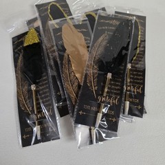 12 Feather Pen Wedding Favors Quill Ballpoint Pens Gold Happy Ever After To