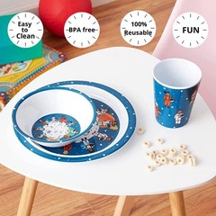 Colorfull Plates 3 Piece Kids Dinnerware Set Space Themed Bpa-Free Melamine