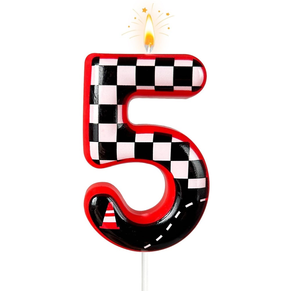 Black and White Plaid Digital Birthday Candles, Racing Theme Party Cake Decor…