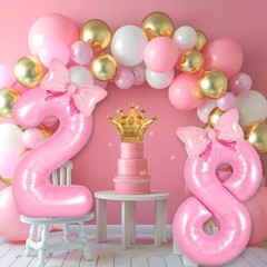 Pink Bow Birthday Decorations 21 12 Balloon Numbers for Girls Women, Number 21