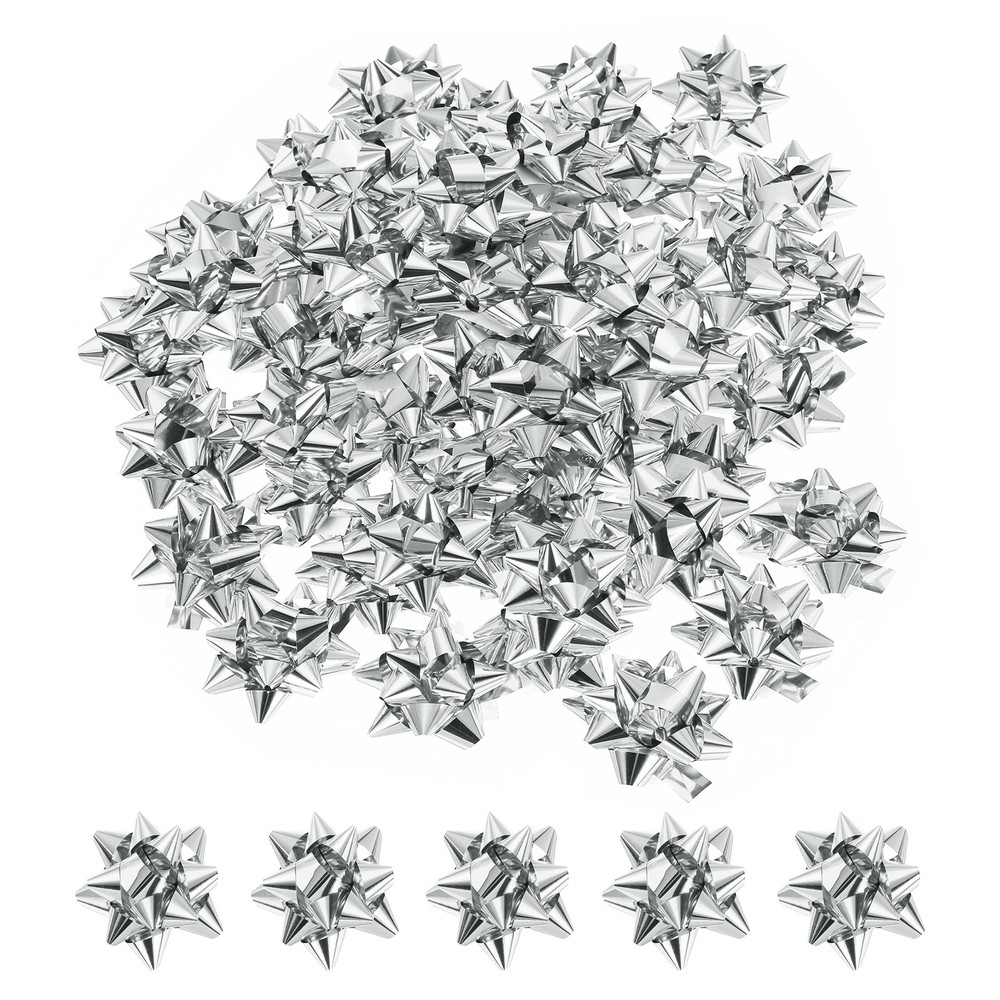 100Pcs 1.5″ Mini Star Gift Bows Glossy Pet Bows Silver
